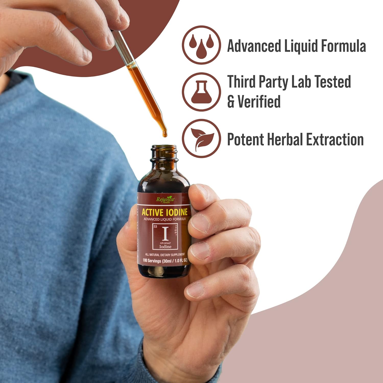 Liquid Nascent Iodine Drops for Healthy Energy & Vitality - Supports Optimal Iodine Levels & Absorption - Rejuvica Health Active Formula