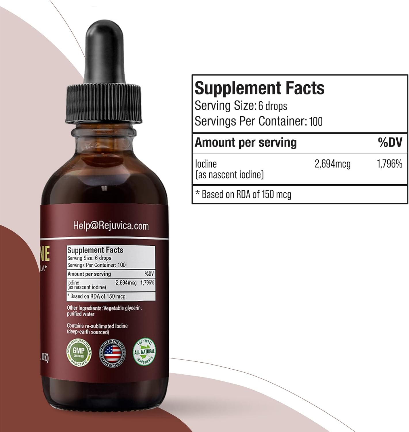 Liquid Nascent Iodine Drops for Healthy Energy & Vitality - Supports Optimal Iodine Levels & Absorption - Rejuvica Health Active Formula