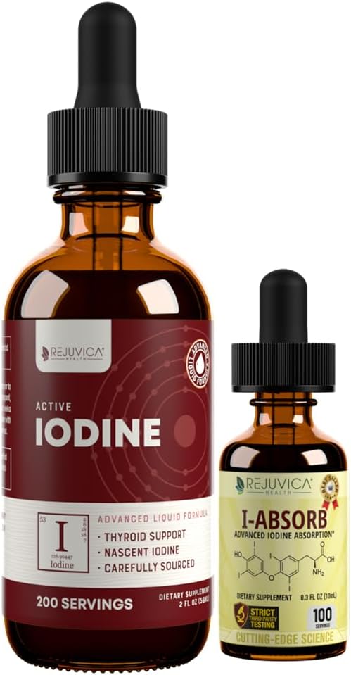 Liquid Nascent Iodine Drops with iAbsorb for Better Absorption - Supports Healthy Energy and Vitality - Rejuvica Health Active Iodine Formula