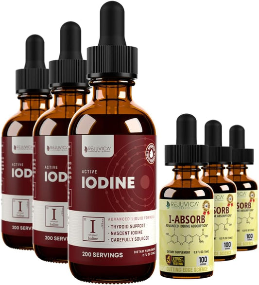 Liquid Nascent Iodine Drops with iAbsorb for Better Absorption - Supports Healthy Energy and Vitality - Rejuvica Health Active Iodine Formula