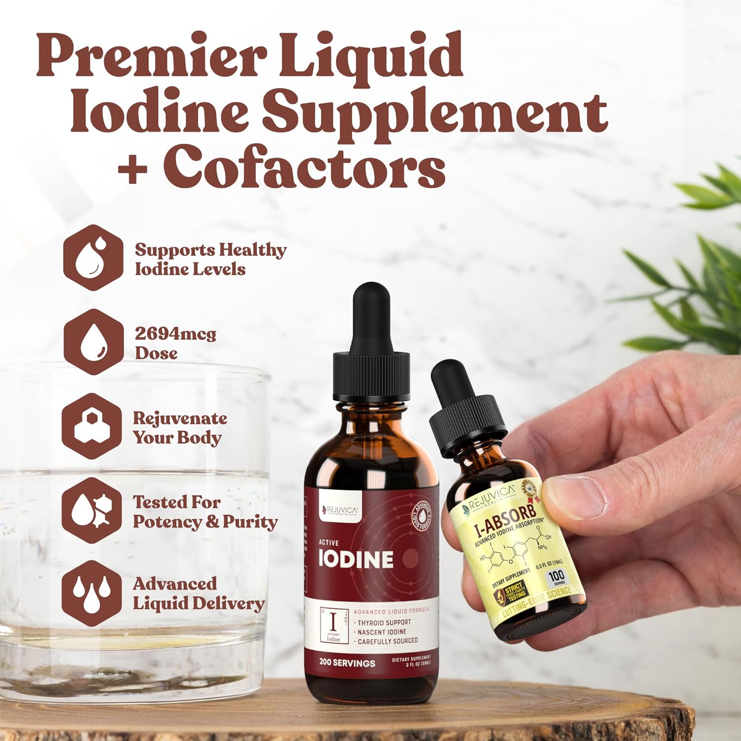 Liquid Nascent Iodine Drops with iAbsorb for Better Absorption - Supports Healthy Energy and Vitality - Rejuvica Health Active Iodine Formula