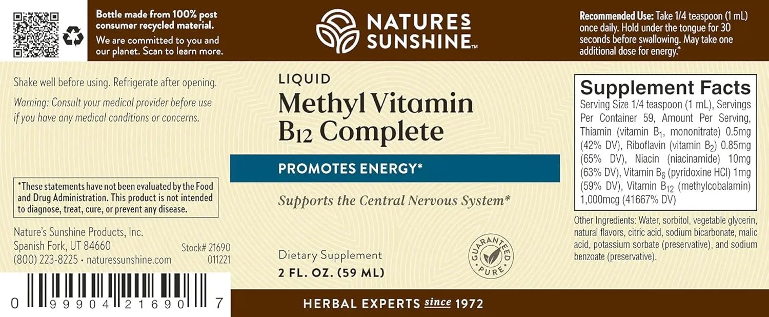 Liquid Nature's Sunshine Methyl B-12 Complete - Energy & Immune Support - 1,000 mcg B12 - 2 fl. oz.