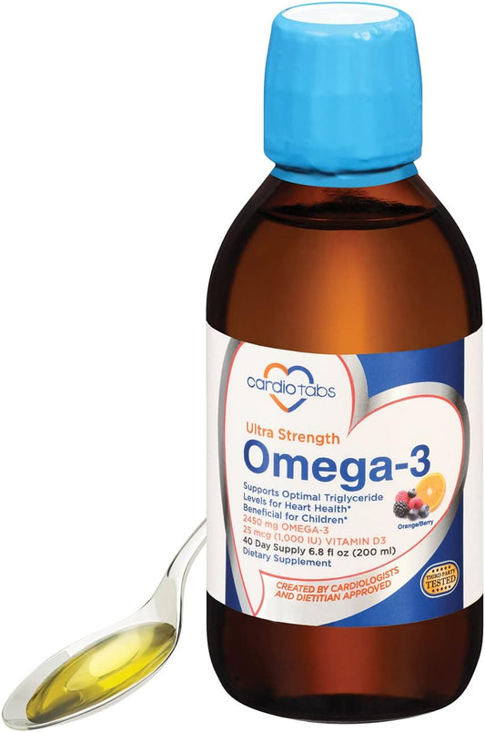 Liquid Omega-3 Fish Oil Supplement with Vitamin D3 - Ultra Strength Formula with 4,500mg Omega-3 Marine Oil, 2,130mg DHA and EPA, 1,000 IU Vitamin D3 - 6.8 fl oz