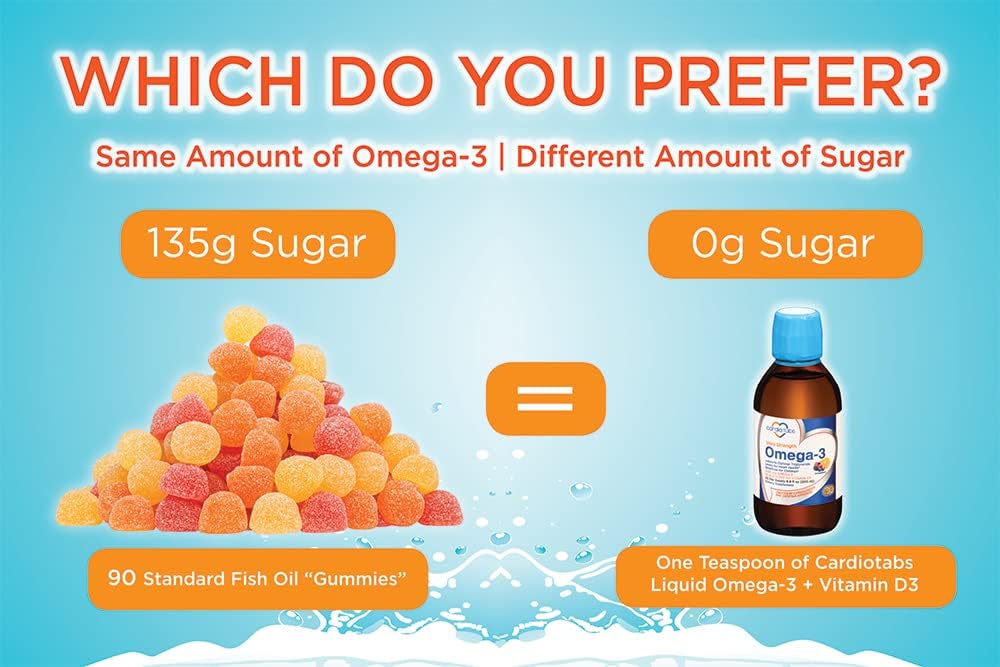 Liquid Omega-3 Fish Oil Supplement with Vitamin D3 - Ultra Strength Formula with 4,500mg Omega-3 Marine Oil, 2,130mg DHA and EPA, 1,000 IU Vitamin D3 - 6.8 fl oz