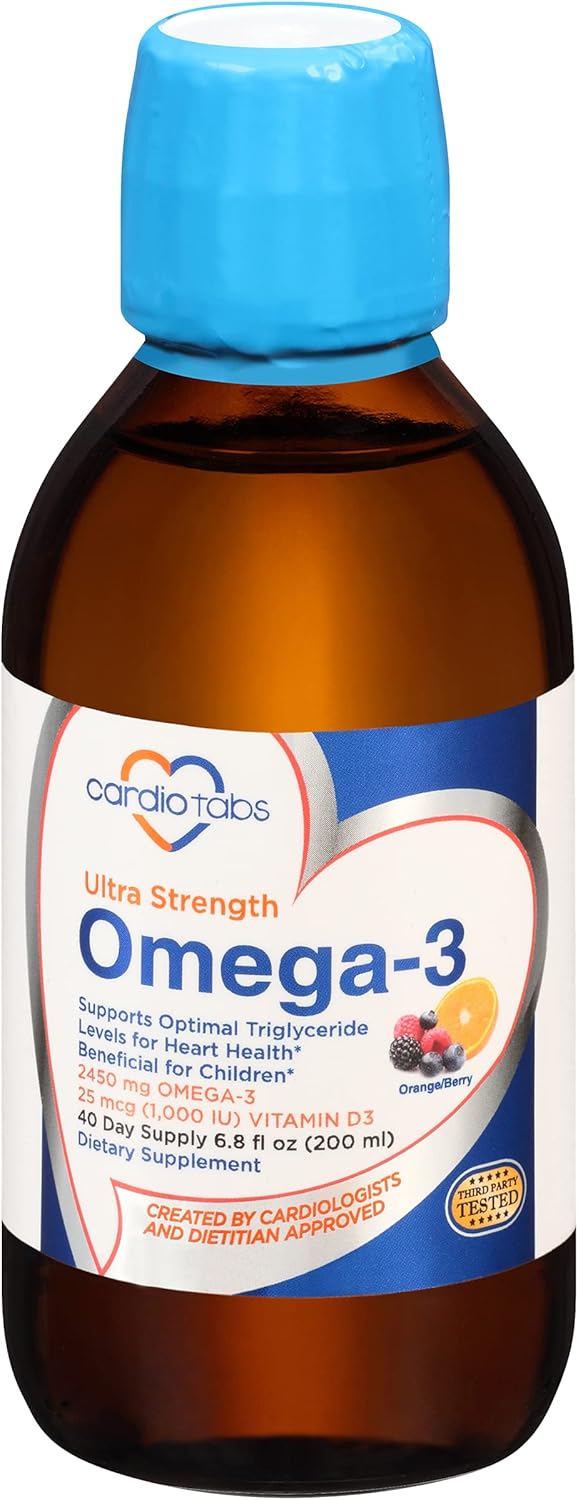 Liquid Omega-3 Fish Oil Supplement with Vitamin D3 - Ultra Strength Formula with 4,500mg Omega-3 Marine Oil, 2,130mg DHA and EPA, 1,000 IU Vitamin D3 - 6.8 fl oz