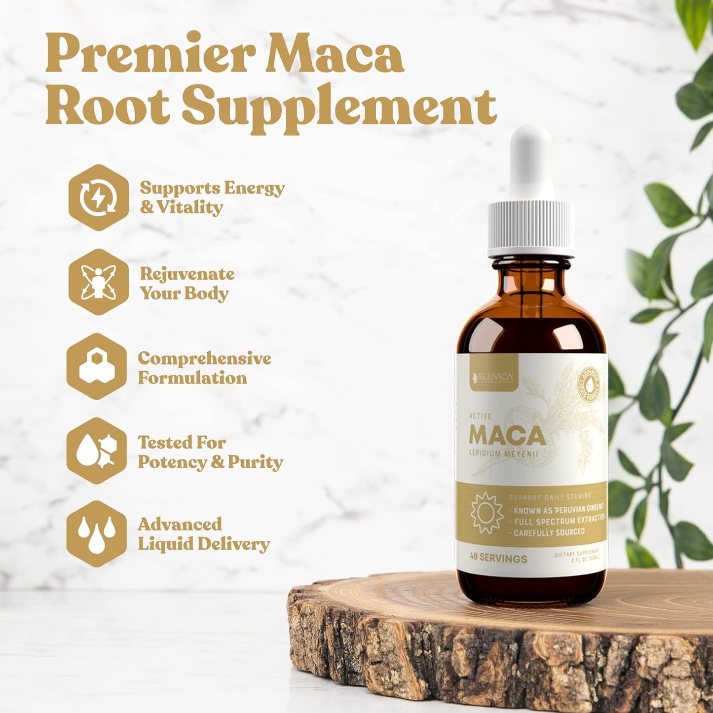 Liquid Peruvian Ginseng Extract for Energy & Vitality - Advanced Maca Root Supplement - High Absorption Formula by Rejuvica Health