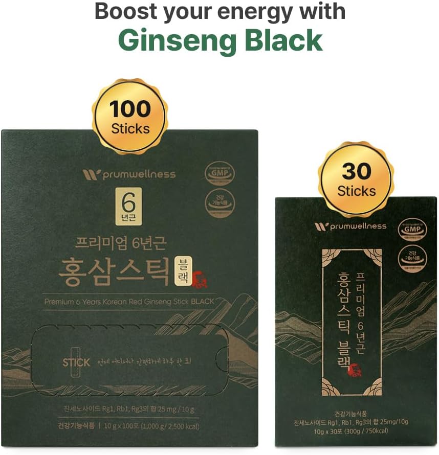 Liquid Portable Premium K-Herb Korean Red Ginseng Sticks with 25mg Ginsenoside - 100P Sticks - No Preservatives - Ginseng Black Extract
