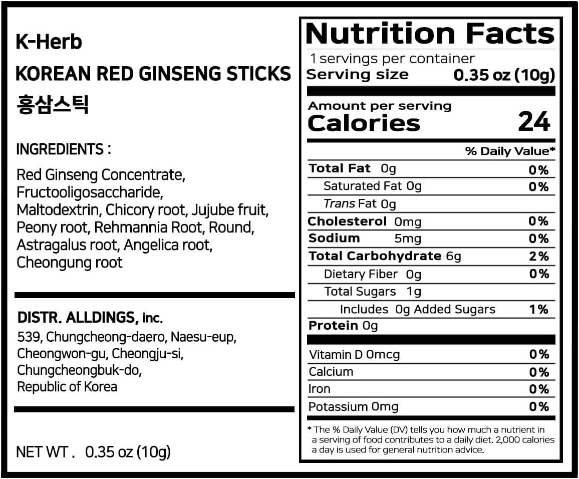 Liquid Portable Premium K-Herb Korean Red Ginseng Sticks with 25mg Ginsenoside - 100P Sticks - No Preservatives - Ginseng Black Extract