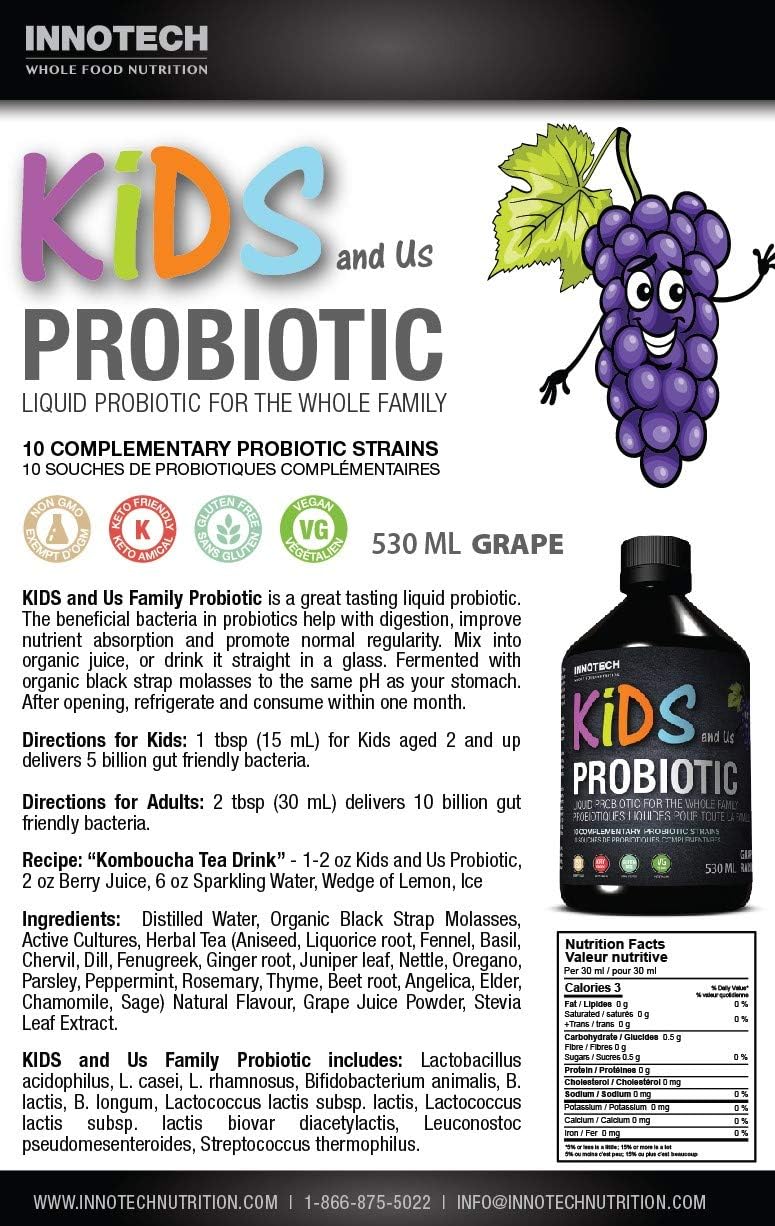 Liquid Probiotic for Kids and Adults - Grape Flavour - 530 ml by INNOTECH Nutrition Solutions