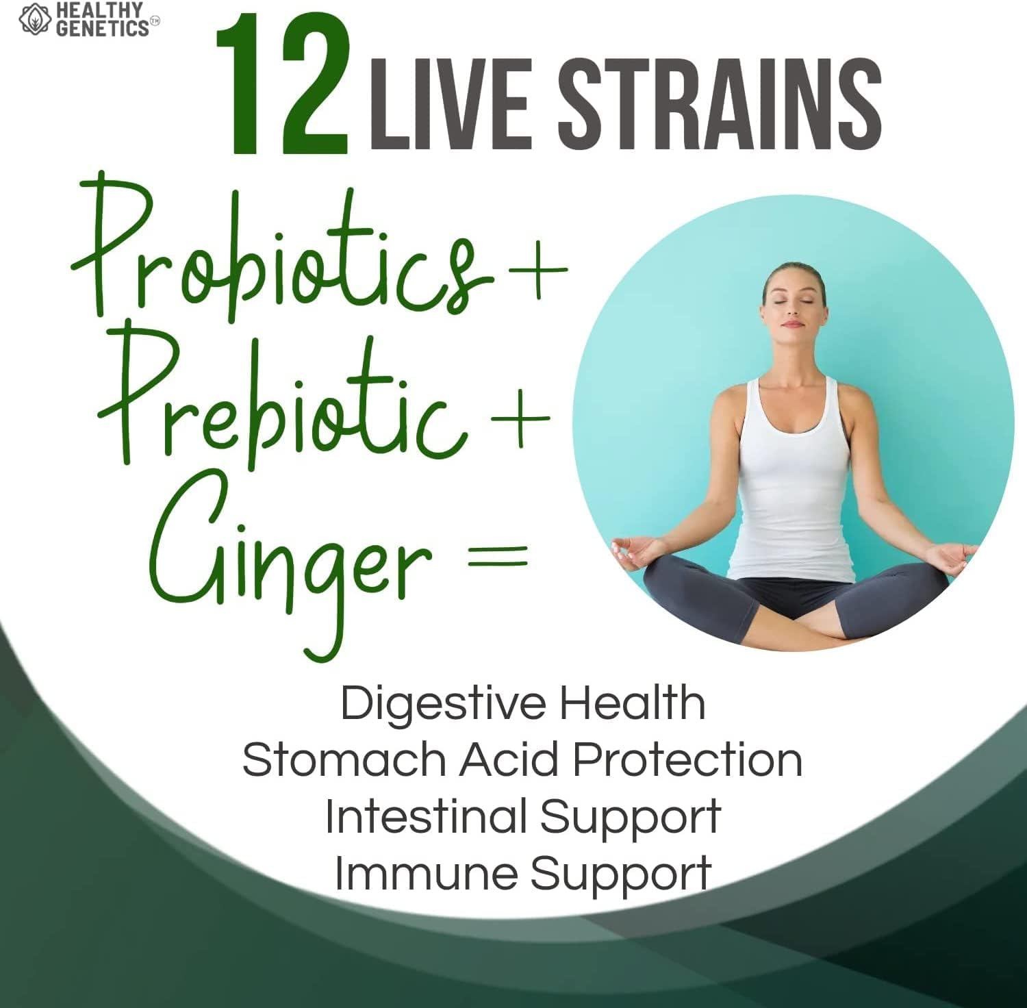 Liquid Probiotic with Prebiotic & Ginger for Digestive Health - Dairy Free, Vegan, Non-GMO - 30 Servings