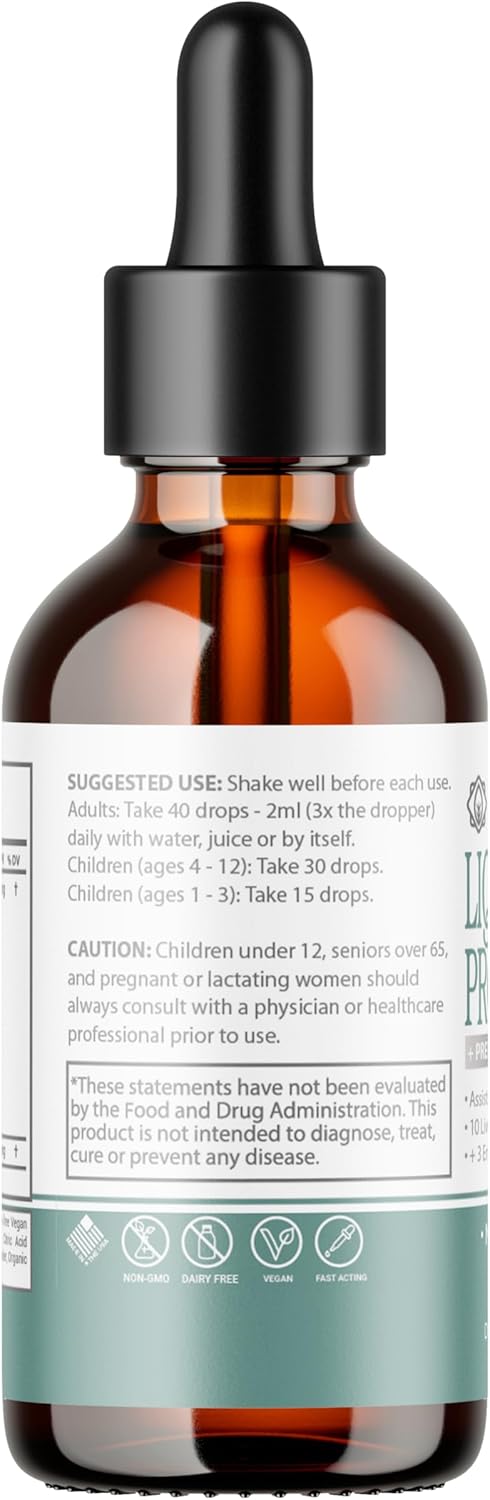 Liquid Probiotic with Prebiotic & Ginger for Digestive Health - Dairy Free, Vegan, Non-GMO - 30 Servings