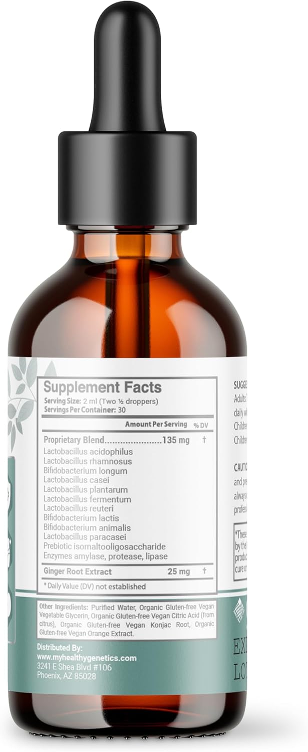 Liquid Probiotic with Prebiotic & Ginger for Digestive Health - Dairy Free, Vegan, Non-GMO - 30 Servings