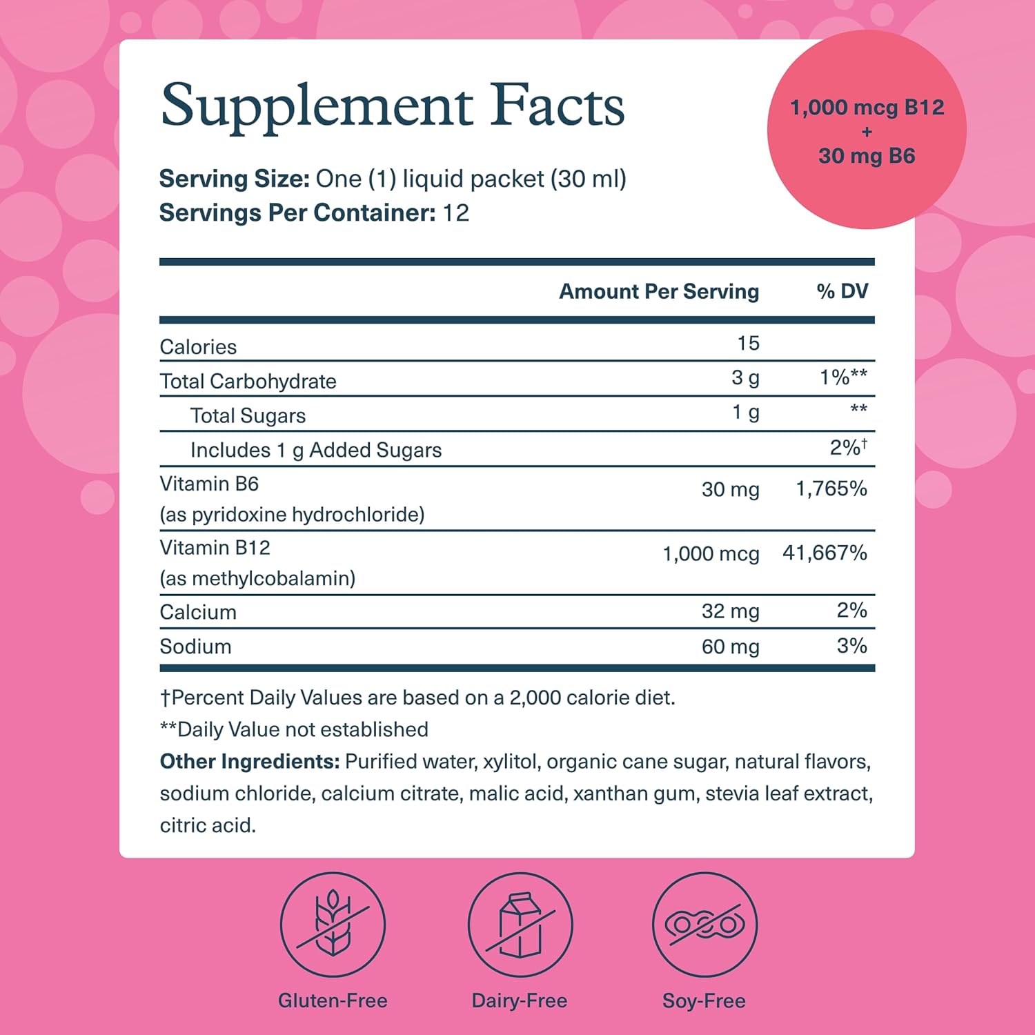 Liquid Raspberry Youtheory Vitamin B12 B6 Supplement for Daily Energy & Brain Support - 1oz Packets (12 Count)