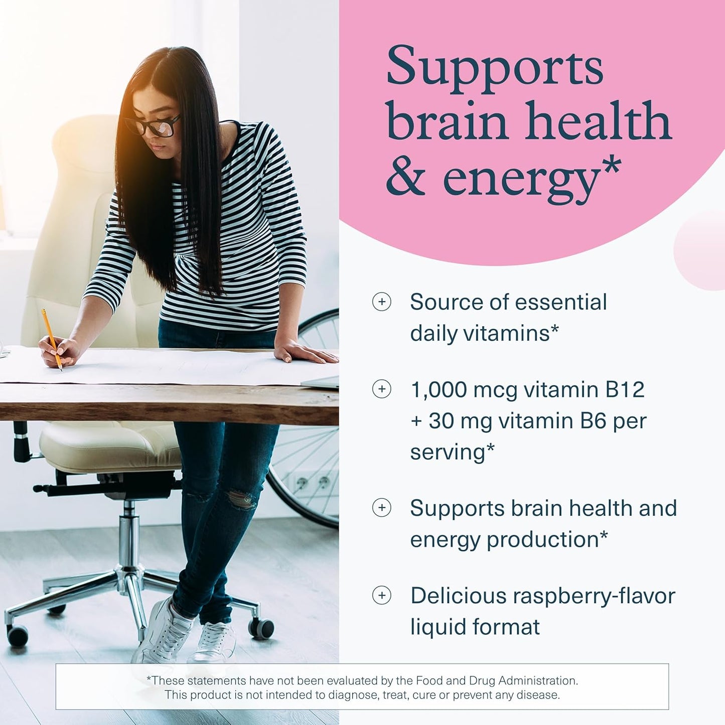 Liquid Raspberry Youtheory Vitamin B12 B6 Supplement for Daily Energy & Brain Support - 1oz Packets (12 Count)