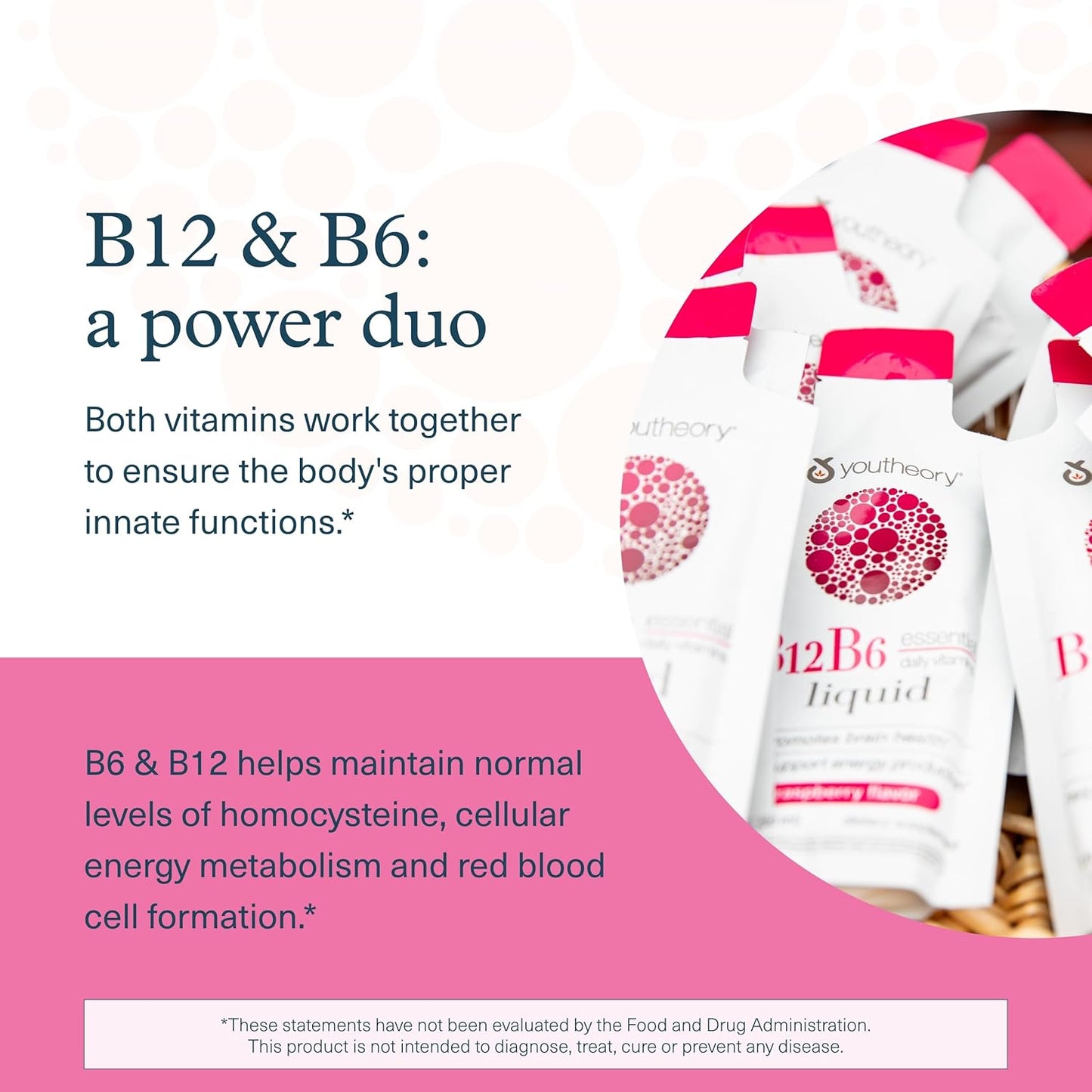 Liquid Raspberry Youtheory Vitamin B12 B6 Supplement for Daily Energy & Brain Support - 1oz Packets (12 Count)