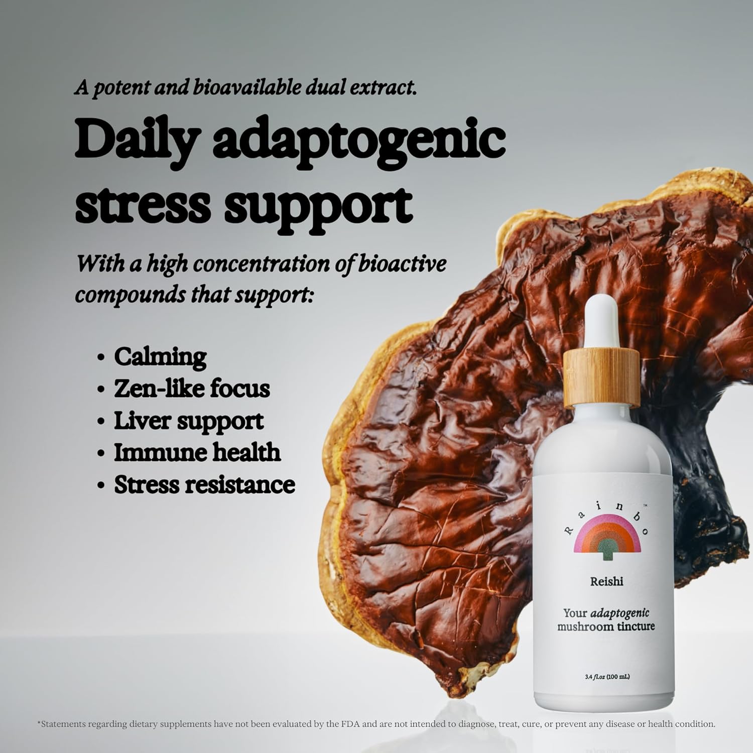 Liquid Reishi Mushroom Tincture for Immune Support, Mood & Sleep - Vegan Dual Extract Supplement, Non GMO - 3.4 fl oz