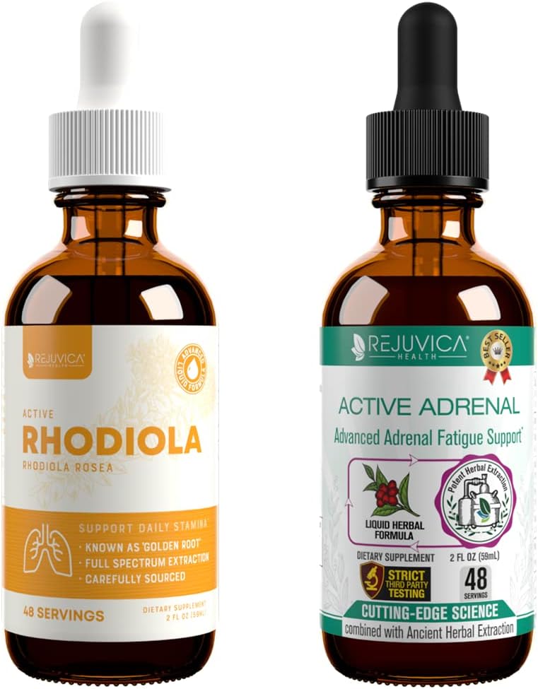 Liquid Rhodiola and Adrenal Support Supplement for Energy and Stress Relief - Enhanced Absorption Formula with Ashwagandha, Holy Basil, and More by Rejuvica Health