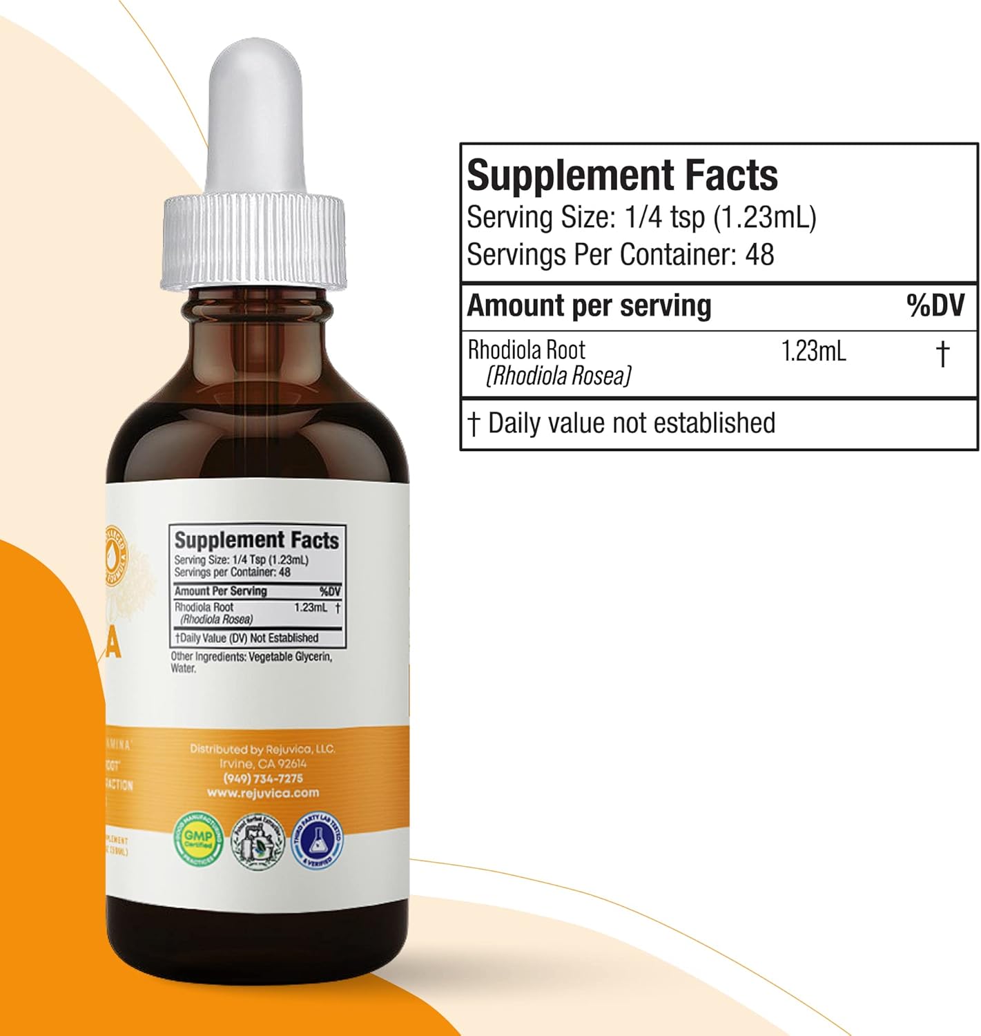 Liquid Rhodiola and Adrenal Support Supplement for Energy and Stress Relief - Enhanced Absorption Formula with Ashwagandha, Holy Basil, and More by Rejuvica Health