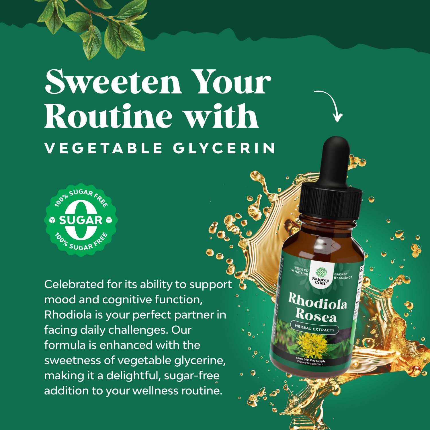 Liquid Rhodiola Rosea Supplement - High Potency Tincture for Stress, Energy, and Mood Support - 3% Salidrosides Extract - Vegan, Non-GMO, Alcohol-Free - 120 Servings