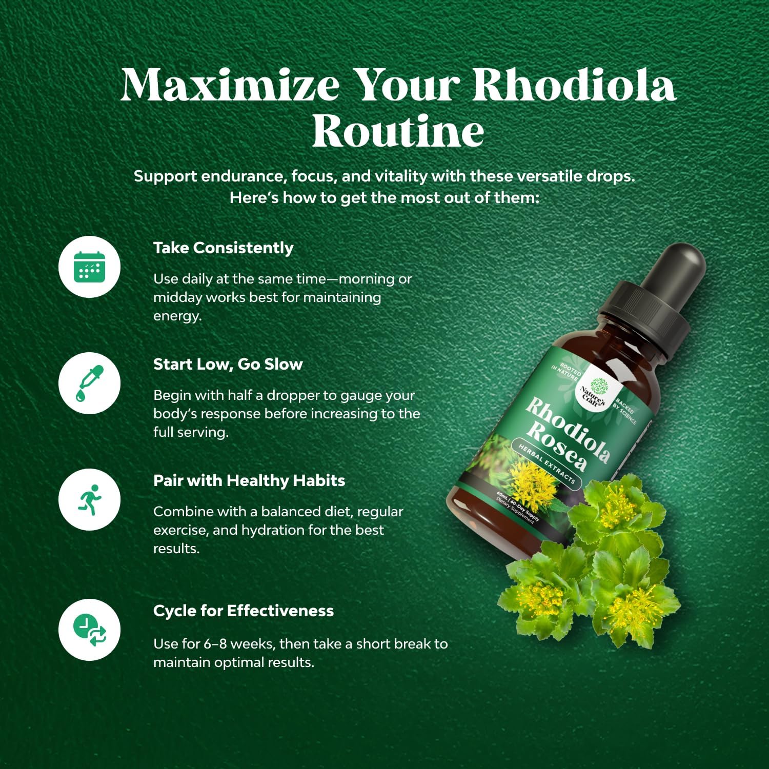 Liquid Rhodiola Rosea Supplement - High Potency Tincture for Stress, Energy, and Mood Support - 3% Salidrosides Extract - Vegan, Non-GMO, Alcohol-Free - 120 Servings