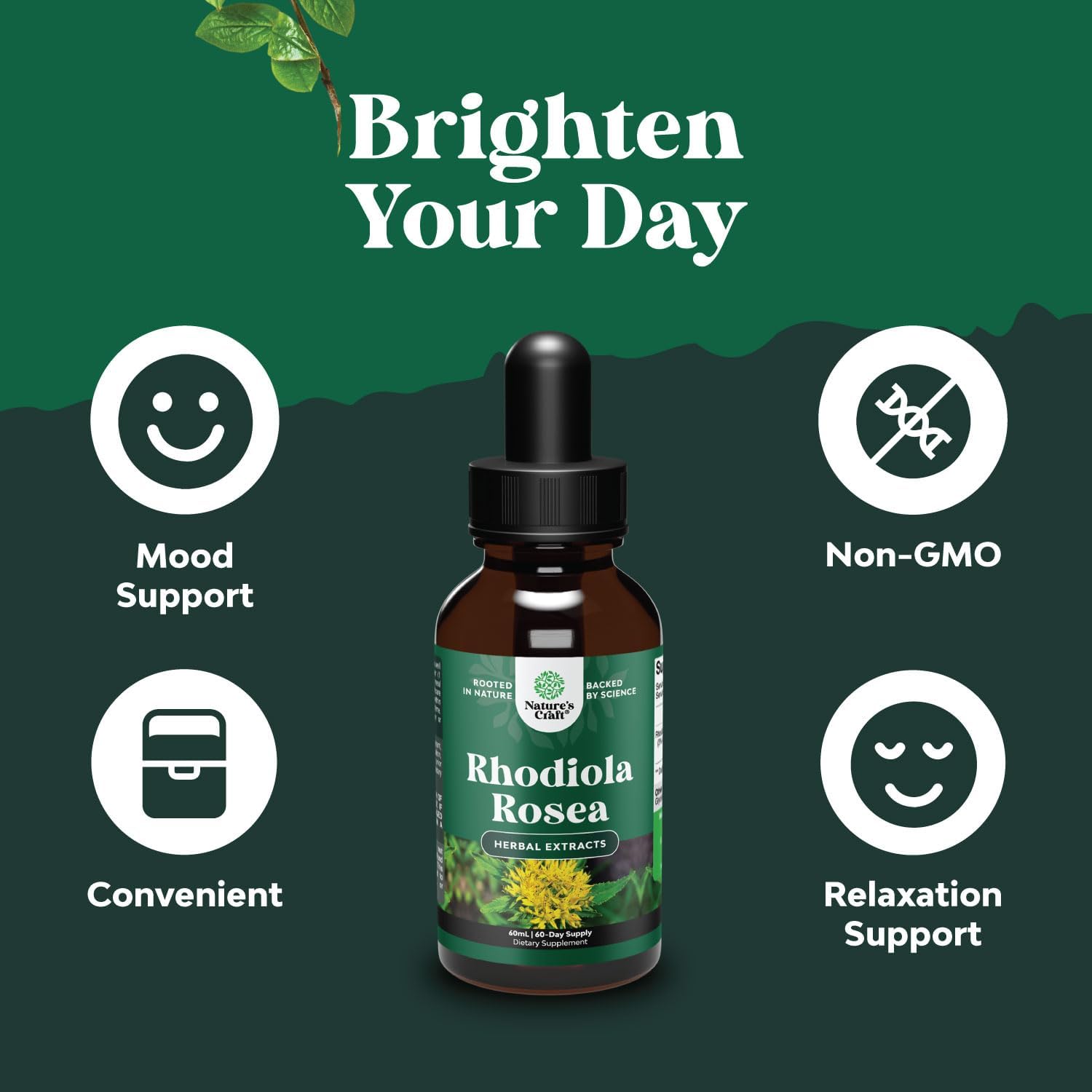 Liquid Rhodiola Rosea Supplement - High Potency Tincture for Stress, Energy, and Mood Support - 3% Salidrosides Extract - Vegan, Non-GMO, Alcohol-Free - 120 Servings