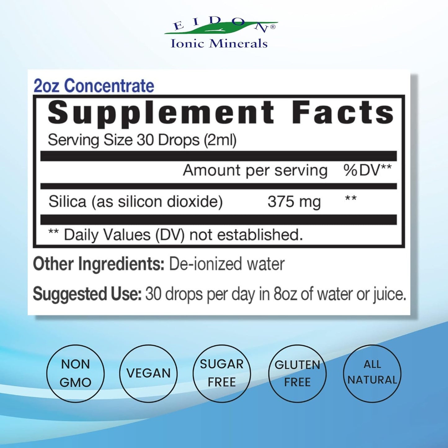 Liquid Silica Mineral Concentrate - Silica Supplement for Hair, Skin, and Nails - Supports Collagen Production and Bone Health - 2 oz Bottle