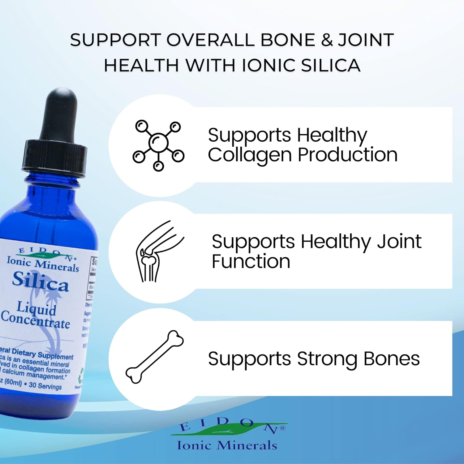 Liquid Silica Mineral Concentrate - Silica Supplement for Hair, Skin, and Nails - Supports Collagen Production and Bone Health - 2 oz Bottle