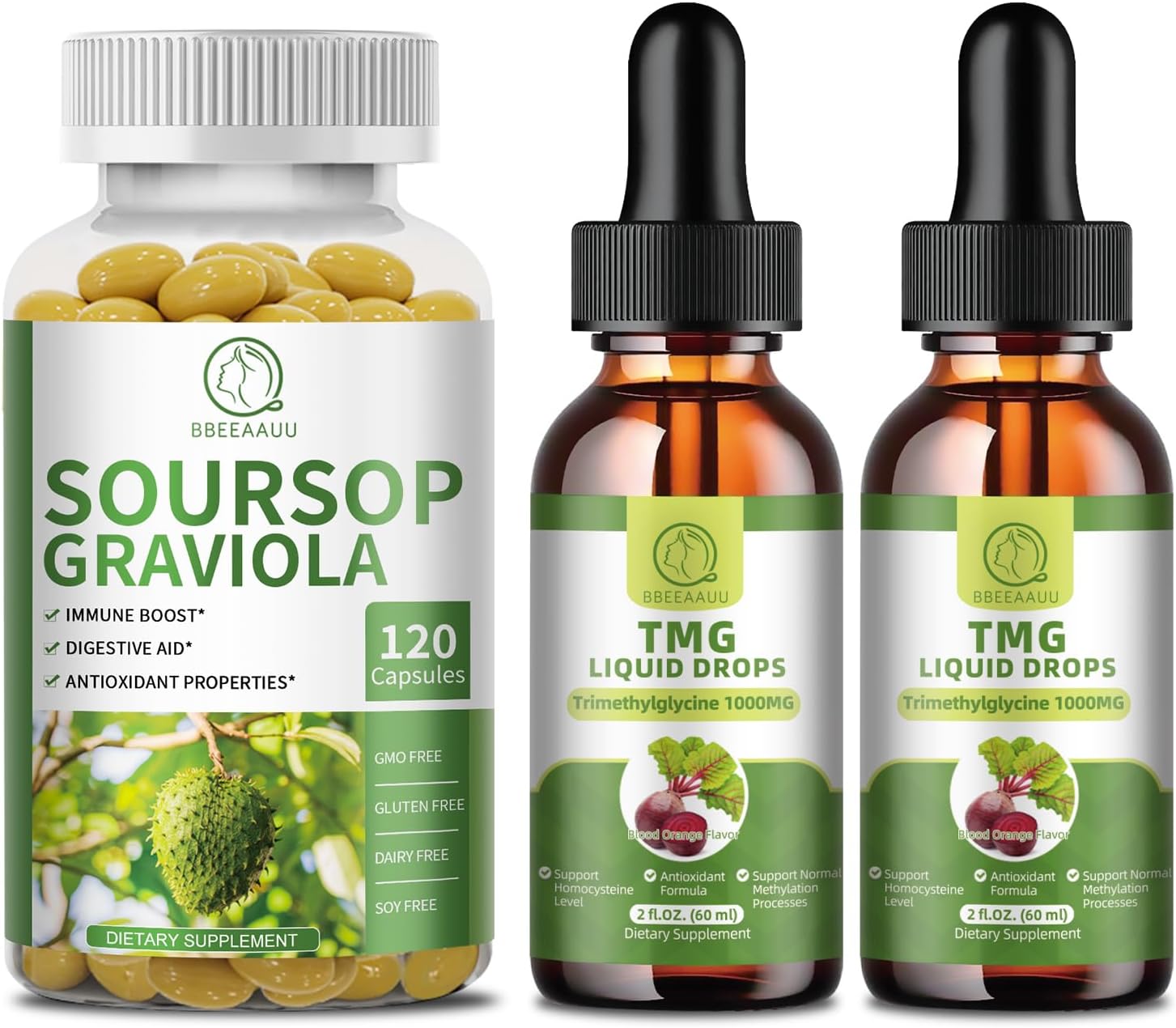 Liquid Trimethylglycine Drops with Soursop Graviola Capsules for Enhanced Health Support