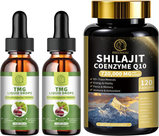 Liquid Trimethylglycine Supplement Drops with Shilajit Capsules and Sea Moss for Enhanced Health