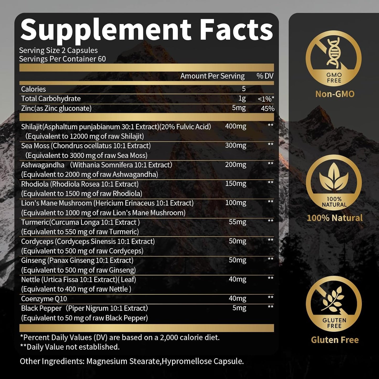 Liquid Trimethylglycine Supplement Drops with Shilajit Capsules and Sea Moss for Enhanced Health