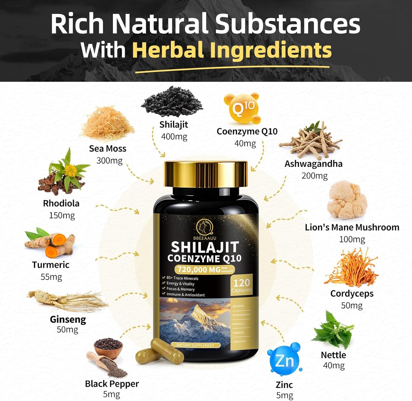 Liquid Trimethylglycine Supplement Drops with Shilajit Capsules and Sea Moss for Enhanced Health