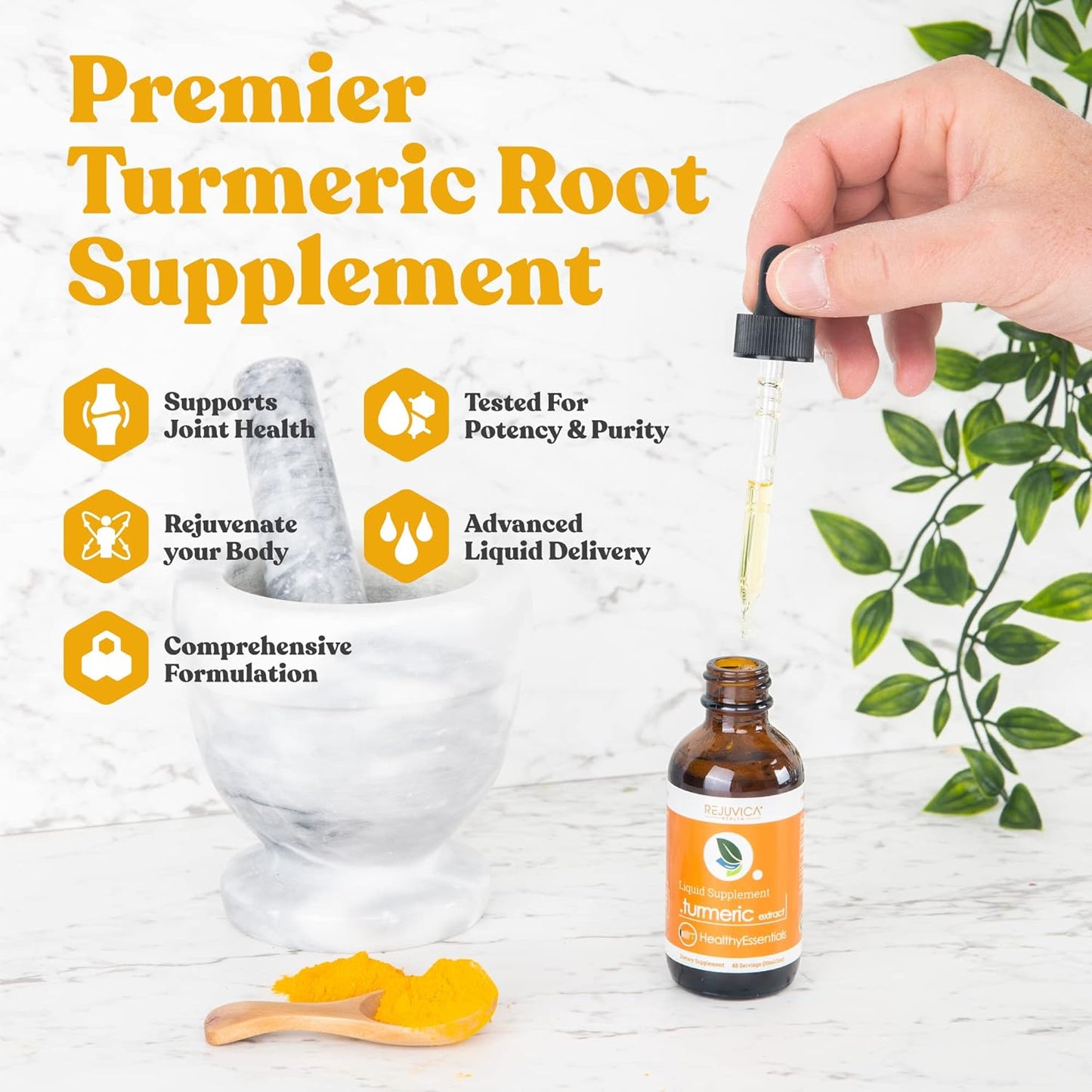 Liquid Turmeric Root Extract with Curcumin for Joint Health - Rejuvica Health Essential Turmeric Supplement for Better Absorption