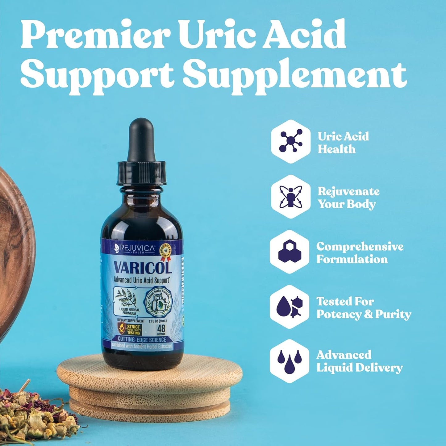 Liquid Uric Acid Support Supplement with Tart Cherry, Celery Seed & Ginger for Better Absorption - Rejuvica Health Varicol Advanced Formula