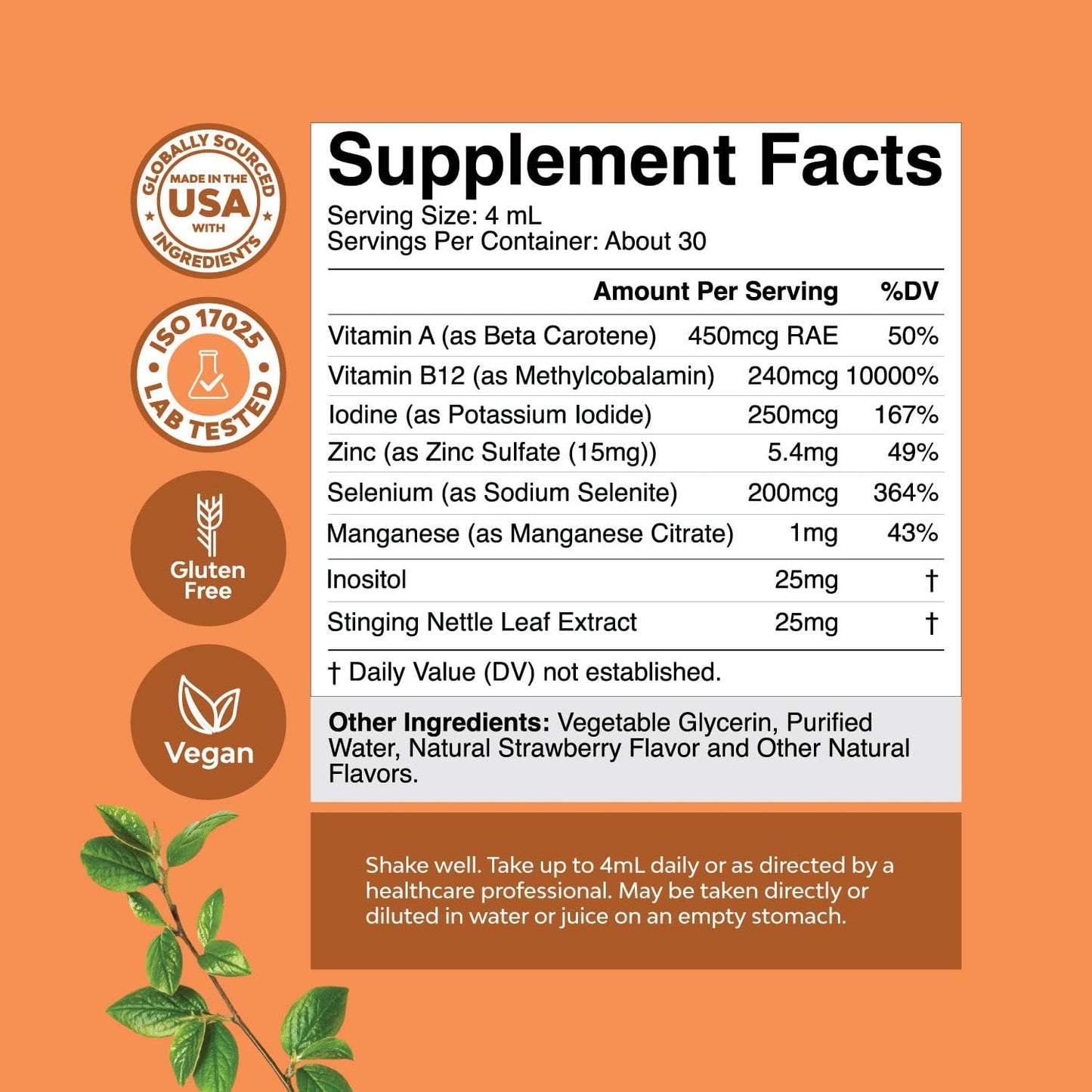 Liquid Vegan Thyroid Support Supplement with Myo-Inositol, Selenium, and Nettle - High Absorption Formula for Enhanced Energy and Focus in Men and Women