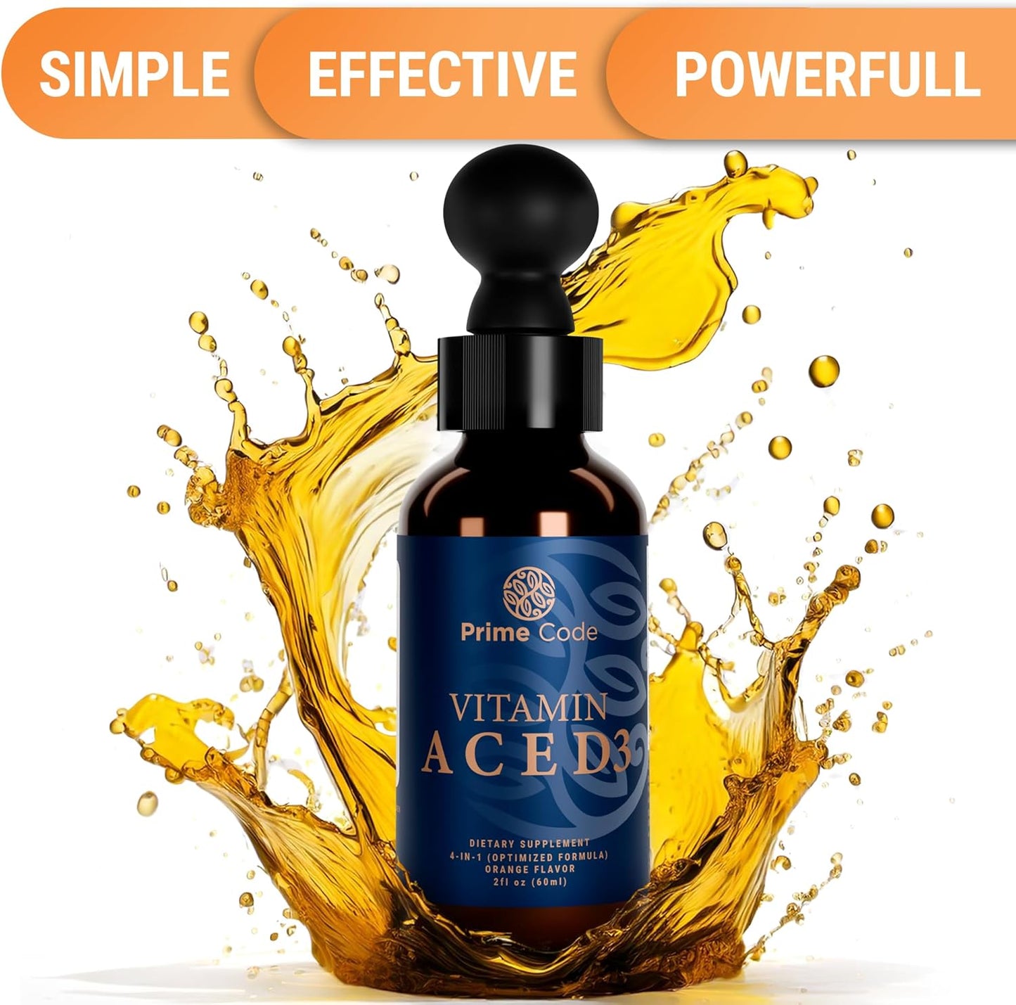 Liquid Vitamin A Supplement with Vitamin C, E, and D3 for Adults - Non-GMO Drops for Immune Support & Faster Absorption - Natural Orange Flavor - 2500 IU - Men & Women