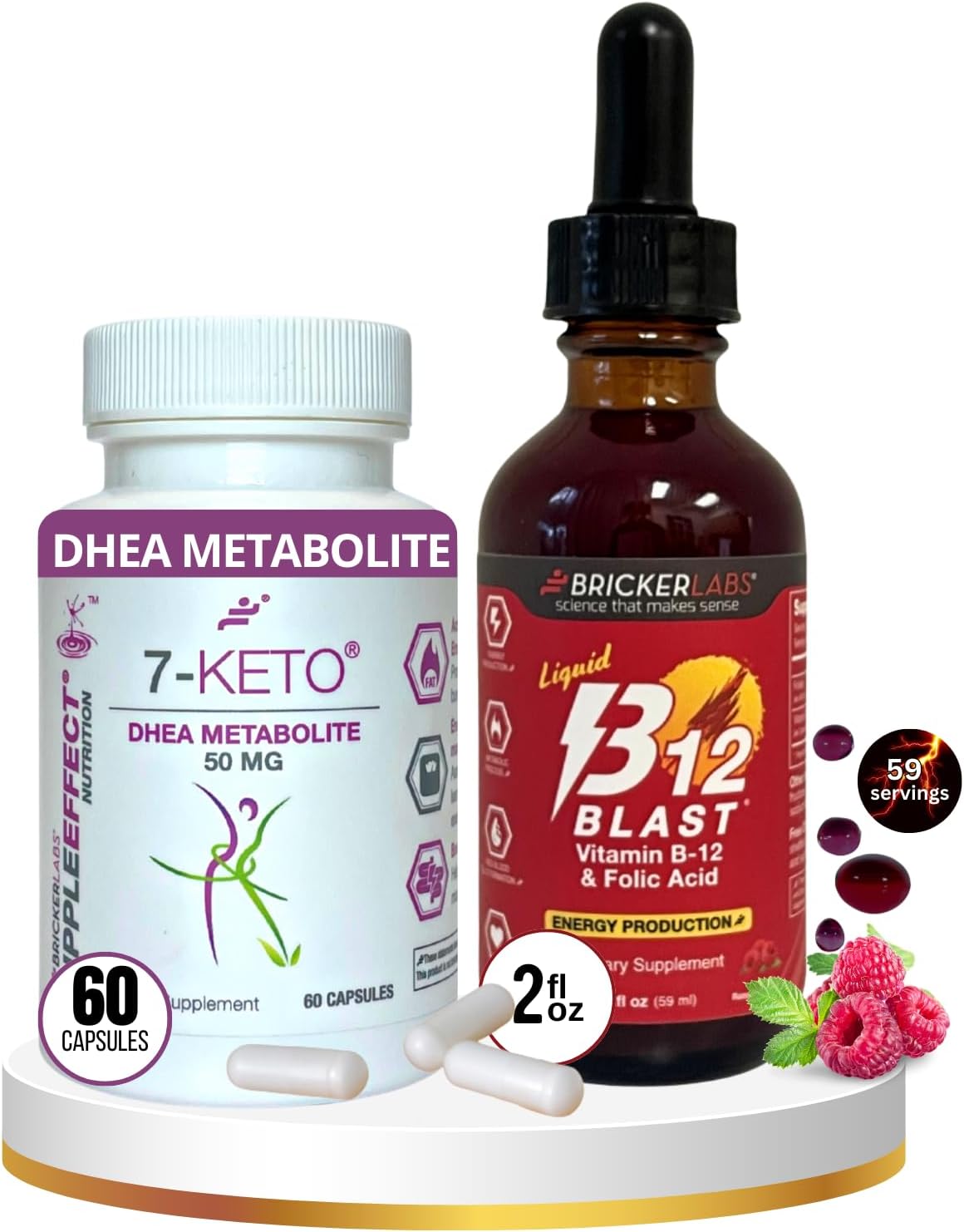 Liquid Vitamin B-12 with 7-Keto DHEA Metabolite 50 mg - Energy and Weight Management Supplement Bundle for Active Life