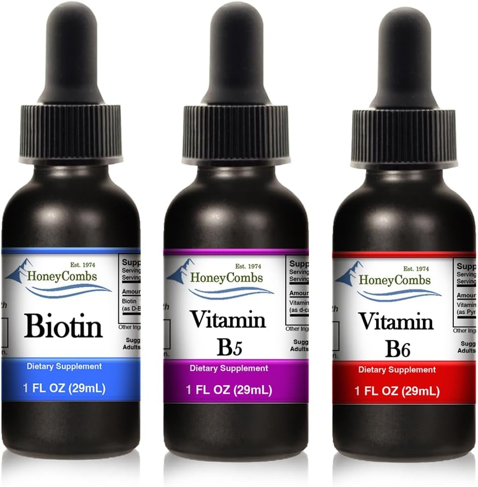 Liquid Vitamin B Complex Drops - Biotin, B5, B6 - 3 Pack, 1Fl Oz Each