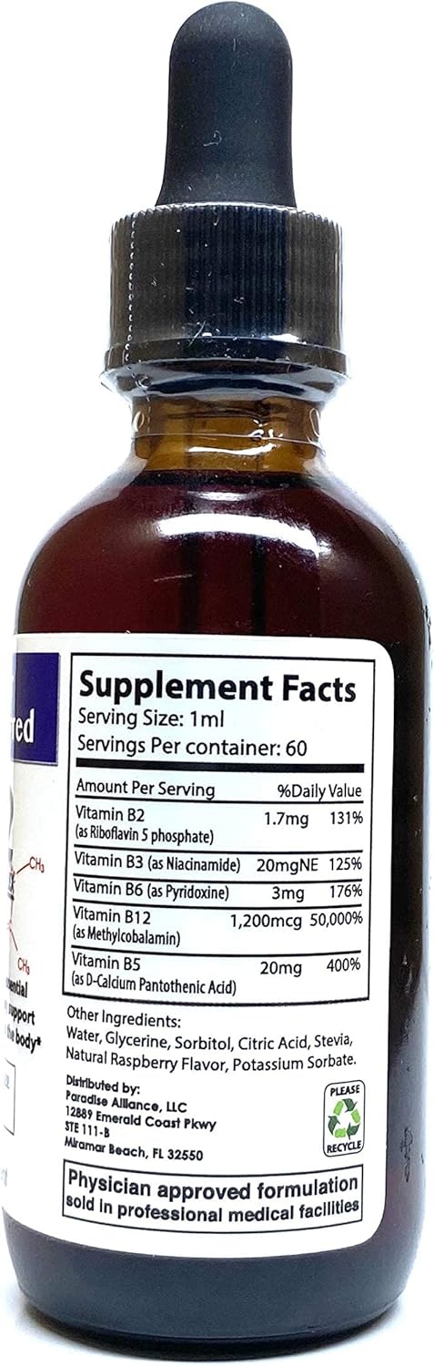 Liquid Vitamin B12 Complex Sublingual Drops for Fast Absorption - Doctor Recommended with B2, B3, B5, B6 - 2 fl oz, 60 Day Supply
