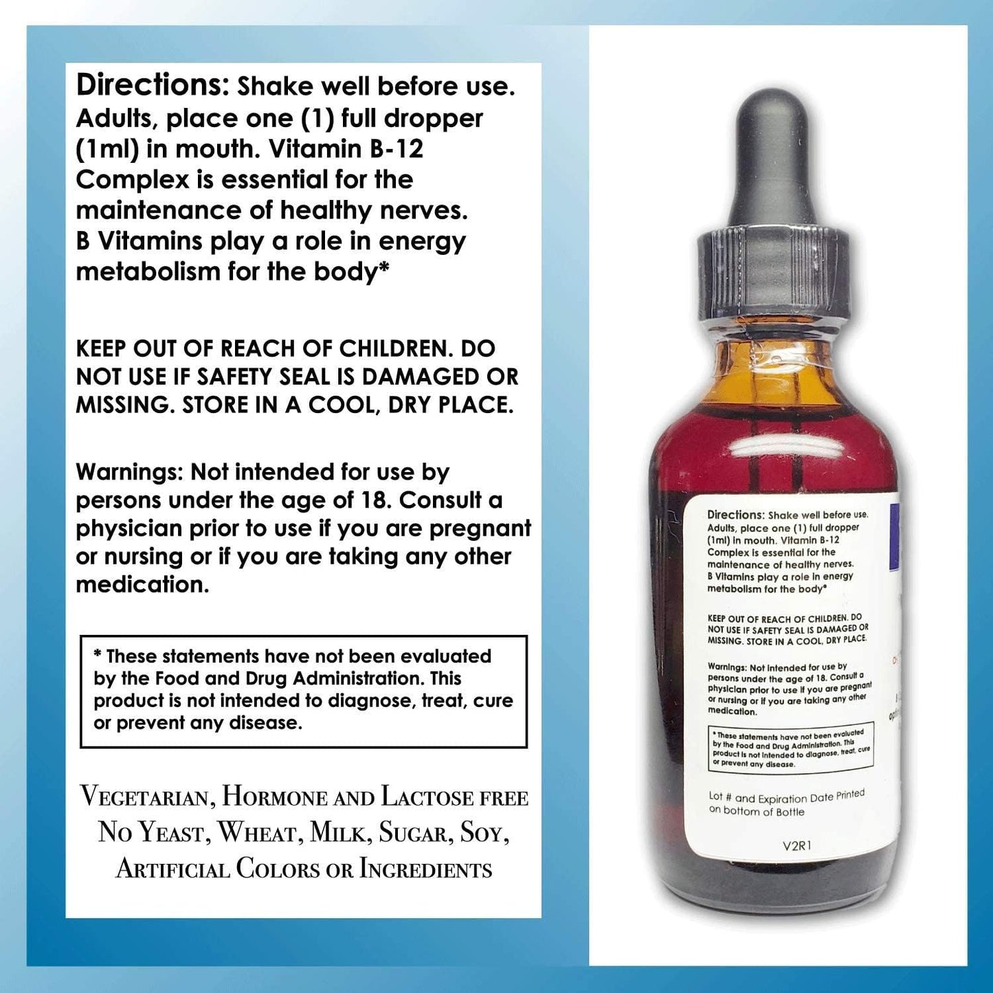 Liquid Vitamin B12 Complex Sublingual Drops for Fast Absorption - Doctor Recommended with B2, B3, B5, B6 - 2 fl oz, 60 Day Supply