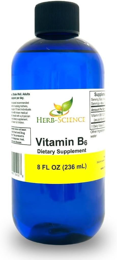 Liquid Vitamin B6 Drops with Pyridoxine Extract - Supports Brain Function, Immunity, Nervous System, Heart Health, Metabolism - 500% DV - 192 Servings - 8 fl. oz.