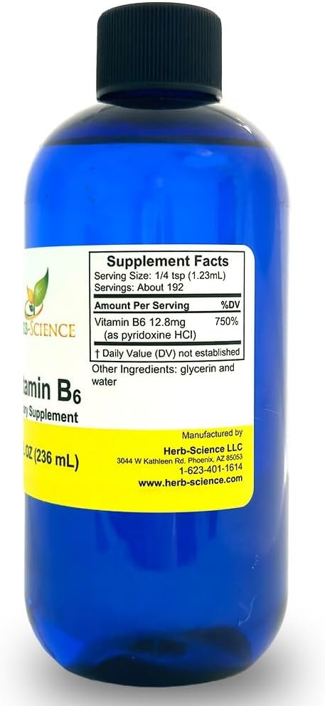 Liquid Vitamin B6 Drops with Pyridoxine Extract - Supports Brain Function, Immunity, Nervous System, Heart Health, Metabolism - 500% DV - 192 Servings - 8 fl. oz.