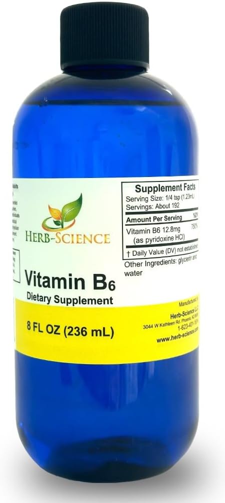 Liquid Vitamin B6 Drops with Pyridoxine Extract - Supports Brain Function, Immunity, Nervous System, Heart Health, Metabolism - 500% DV - 192 Servings - 8 fl. oz.
