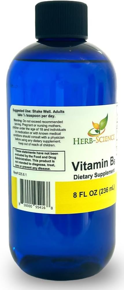 Liquid Vitamin B6 Drops with Pyridoxine Extract - Supports Brain Function, Immunity, Nervous System, Heart Health, Metabolism - 500% DV - 192 Servings - 8 fl. oz.