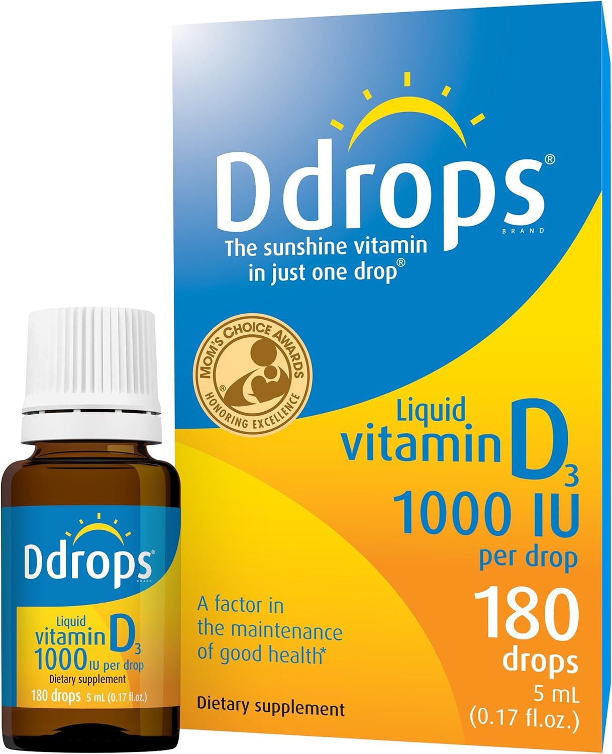 Liquid Vitamin D 1000 IU Drops for Adults - 180 Drops, Bone & Immune Support, Non-GMO, Allergy-Friendly, Preservative-Free