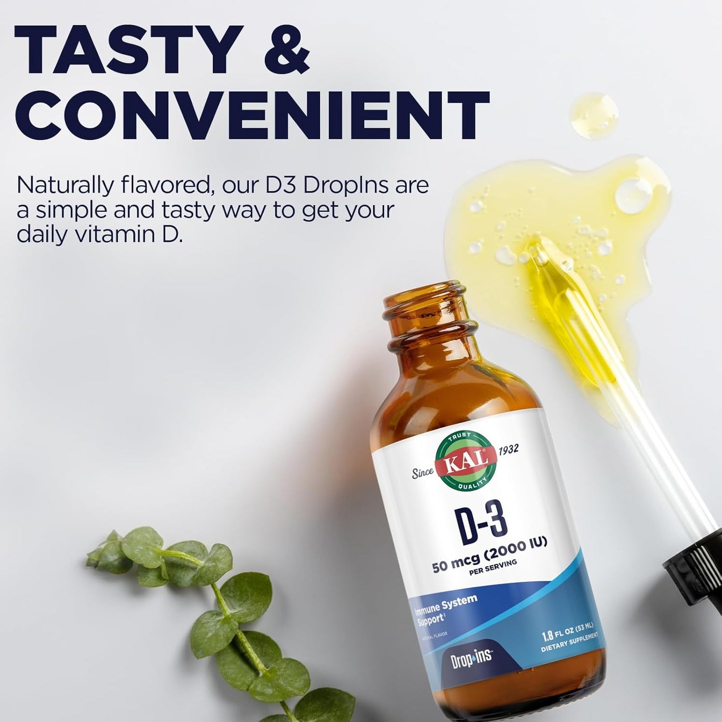 Liquid Vitamin D3 Drops for Bone Strength & Immune Support - 2000 IU (50 mcg) Vegetarian Supplement - 1.8oz Bottle, 60-Day Guarantee