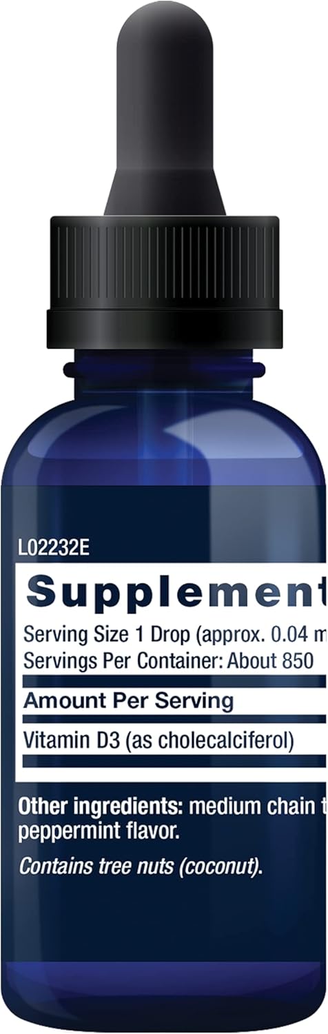 Liquid Vitamin D3 (Mint) 50mcg (2000 IU) - Immune & Bone Health Support - Tasty Peppermint Flavor - Gluten Free - Non-GMO - 29.57ml