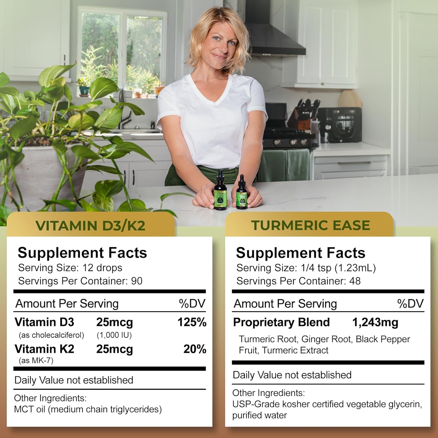 Liquid Vitamin D3 with K2 Drops & Turmeric Extract - Easy-to-Take Health Supplement with Black Pepper & Ginger