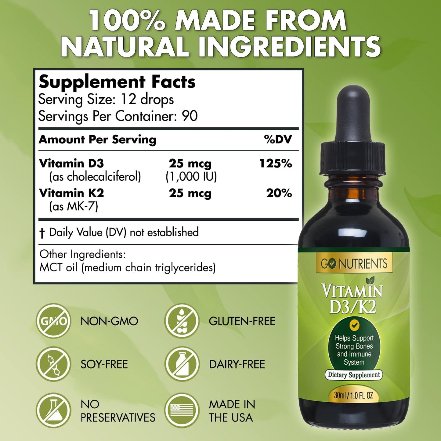 Liquid Vitamin D3 with K2 Drops & Turmeric Extract - Easy-to-Take Health Supplement with Black Pepper & Ginger