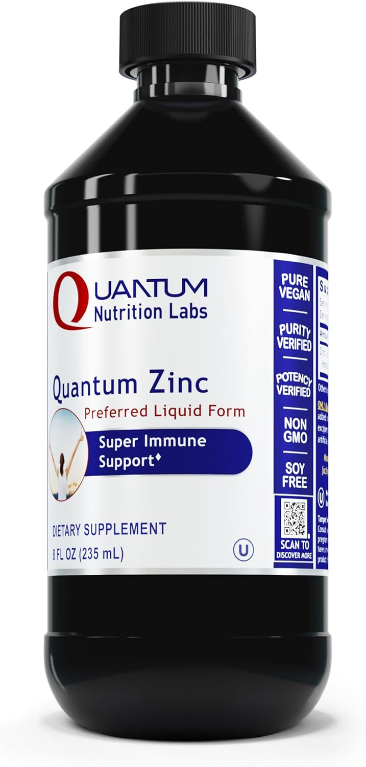 Liquid Zinc Drops - Quantum Nutrition Labs 25mg Zinc Sulfate Tincture for Adults - Immune Support & Metabolic Function - 8 Fl Oz