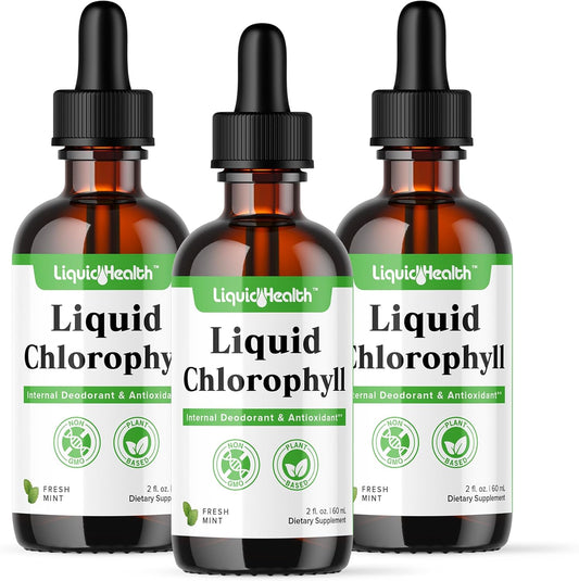 LIQUIDHEALTH Chlorophyll Drops 3 Pack - Internal Deodorizer, Antioxidants, Liver Detox, Immune Support, Bad Breath Relief, Appetite Reduction, Hair & Skin Health - Vegan, Non-GMO